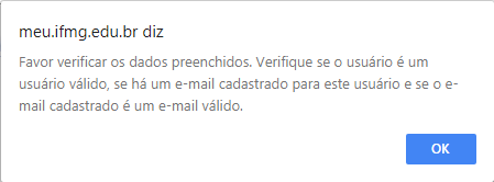Mensagem de Erro: Favor verificar os dados preenchidos.