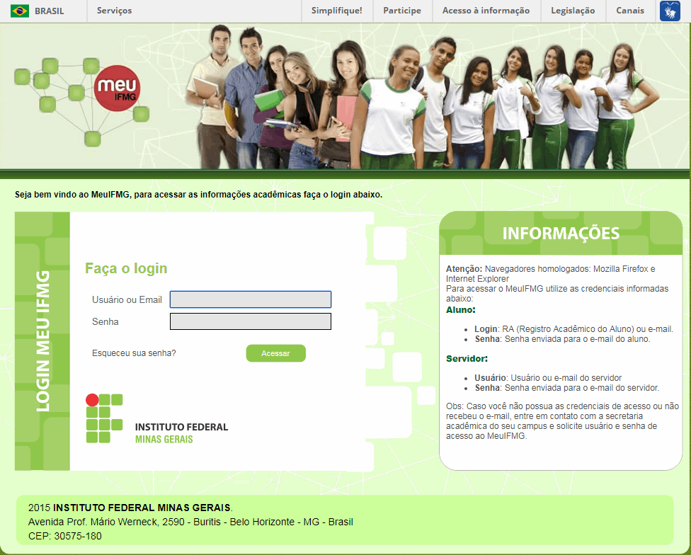 Página de Login do MeuIFMG
