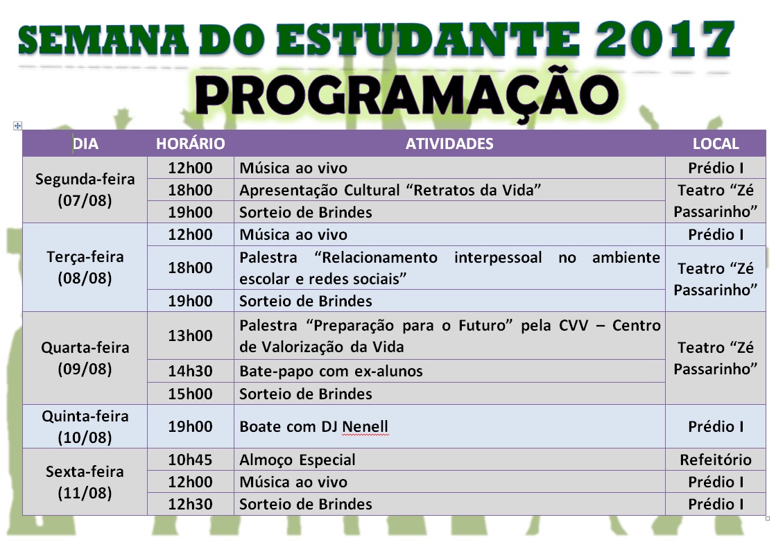 Programacao semana estudante