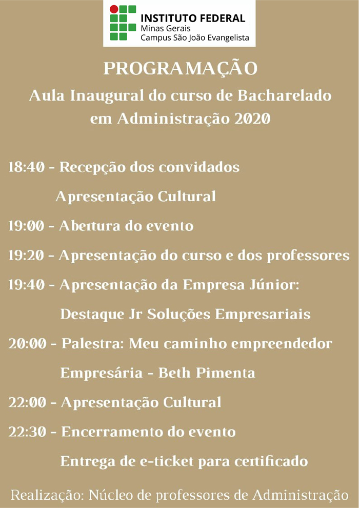 programação da aula inaugural 2020