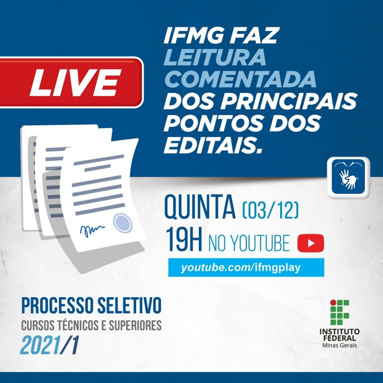 IFMG promove live para comentar editais do Processo Seletivo